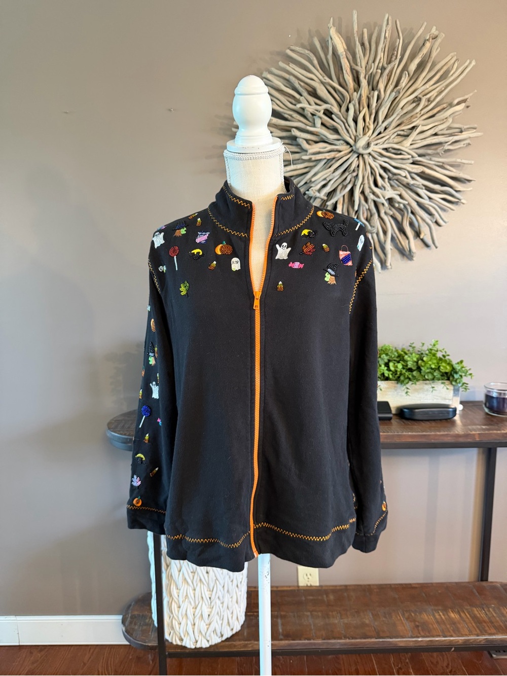 Belle Point Hand Beaded Halloween Zip Up Lightweight Sweatshirt
